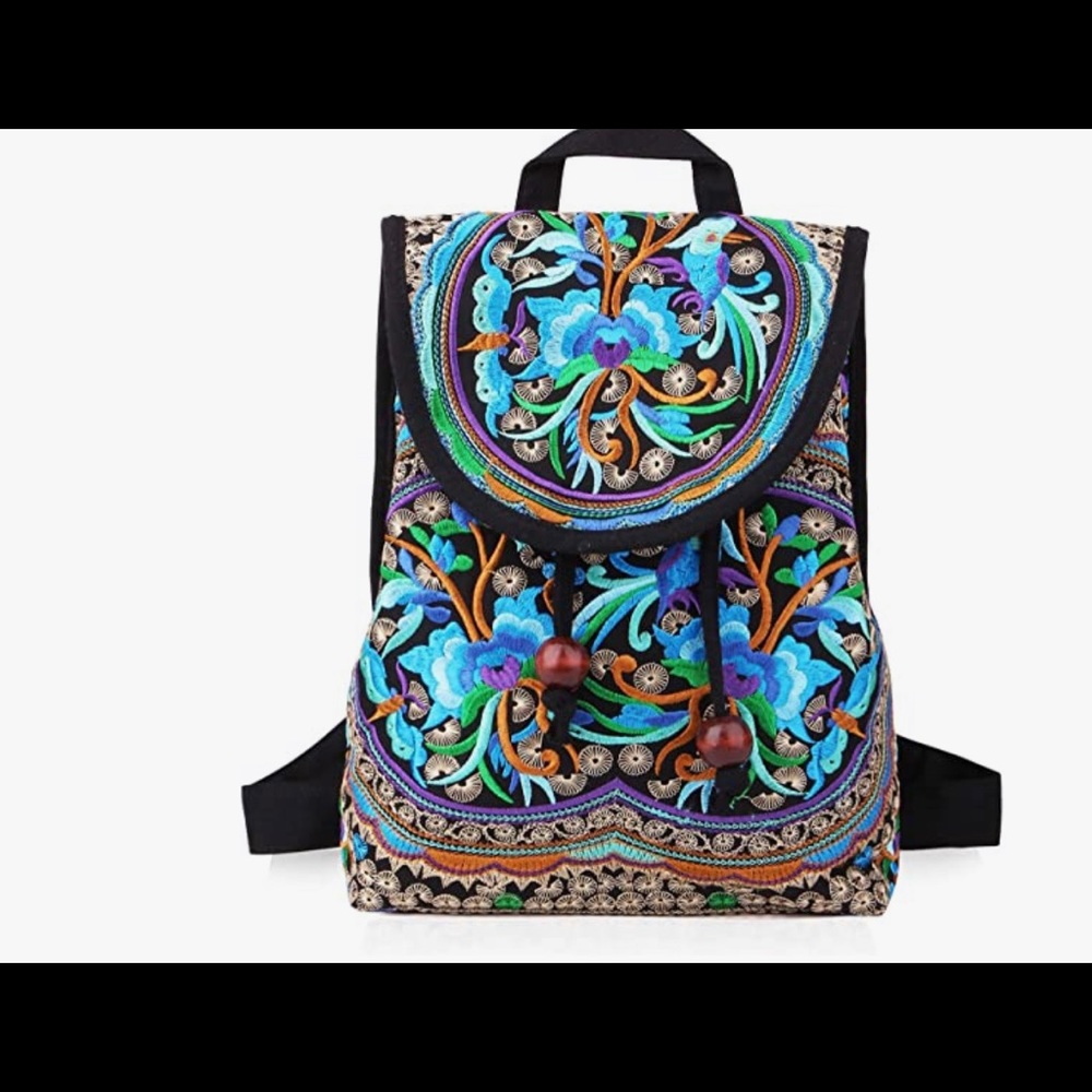 🔥 Handmade Embroidered Backpack for Women, Boho Vintage Cross-body Bag Blue - Picture 1 of 7